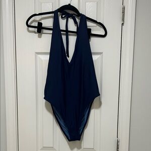 aerie Navy Blue Halter One-Piece Swimsuit